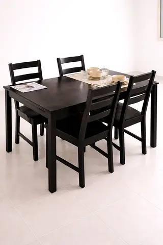 Solid Wood 4-Seater Dining Table Set in Dark Brown