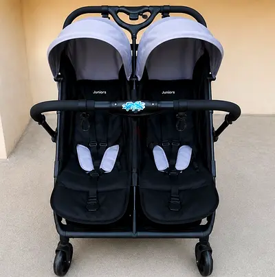 Juniors Double Side-by-Side Twin Stroller - Light Grey Canopies, Good Condition