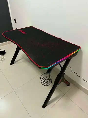 RGB Gaming Desk with Mouse Pad Surface and Cup/Headset Holders - Good Condition