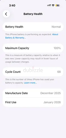 iPhone 17 Pro, 256GB, Japan, 100% battery, Apple, used, Dubai, UAE.
