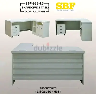 White L-shape Office Desk with Storage Drawers (160x80x75 cm)