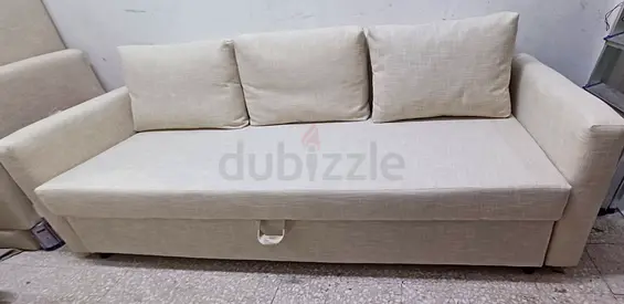 Beige 3-seater Sofa Bed with Storage – Good Condition