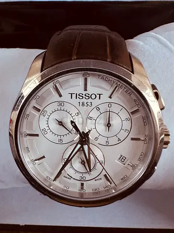 Tissot Men's Chronograph Watch - Brown Leather, Silver Dial