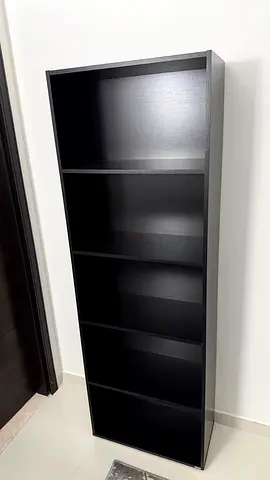 Tall black 5-shelf bookcase / shelving unit - sturdy and compact