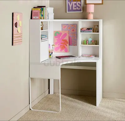 White Corner Study Desk with Shelves - Compact Home Office/Study Table