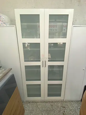 Glass-door cabinet, white, 80x190 cm