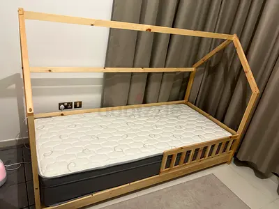 Wooden Montessori House Bed with Mattress - Single Toddler Bed