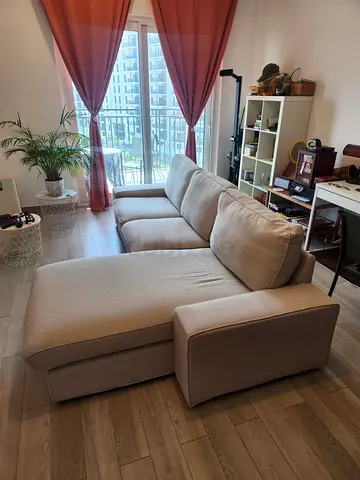 Light beige 3-seater sofa with chaise, good condition