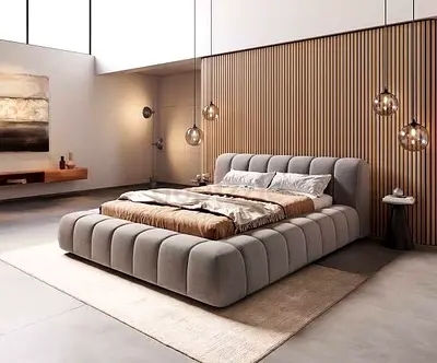 Modern Grey Tufted Upholstered Platform Bed