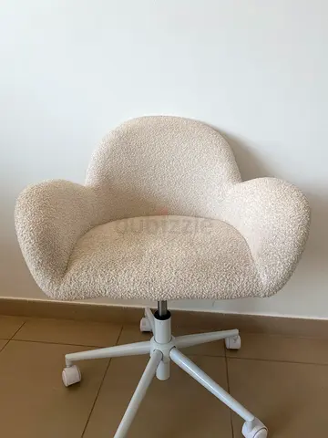 Cream Bouclé Swivel Accent Chair with Wheels. Homecentre chair