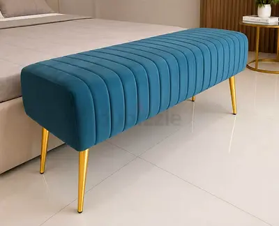 Teal Velvet Upholstered Bench with Gold Legs - Modern Entry/End of Bed