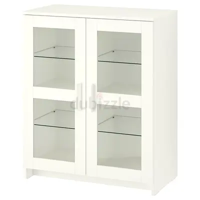 Brimnes IKEA White Glass-Front Display Cabinet with 2 Doors and Shelves