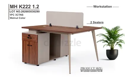 Walnut 2-Seater Office Workstation Desk with Pedestal Drawer