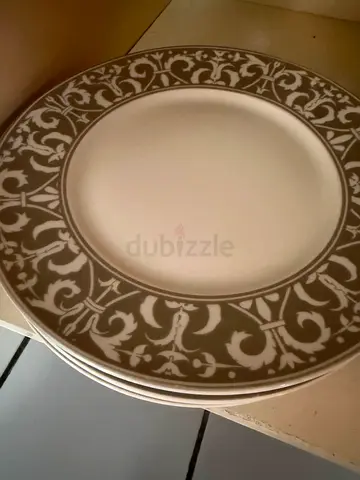 Set of decorative porcelain dinner plates - neutral floral border (4 pcs)