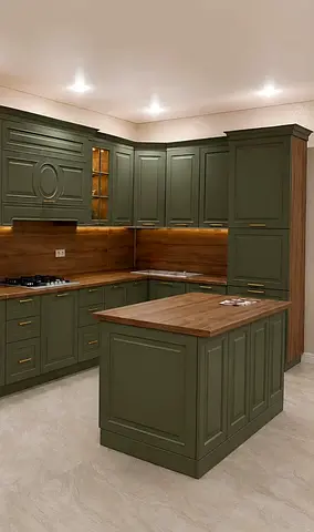 Olive Green Wooden Kitchen Island