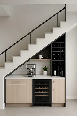 Custom Built-in Under-Stair Bar Cabinet with Wine Cooler