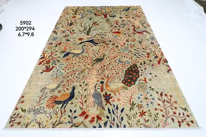 2x3 Handwoven Multicolor Wool Rug with Bird & Tree Motif - 200x294 cm