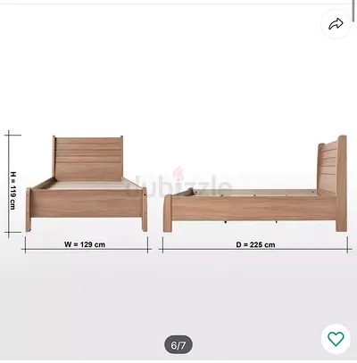 Wooden Single Bed Frame with Headboard (129 x 225 cm)