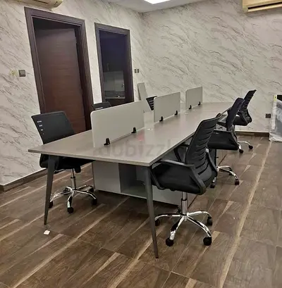 6-Seat Office Workstation Desk with Chairs and Privacy Screens