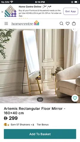 Artemis rectangular floor mirror 160x40cm