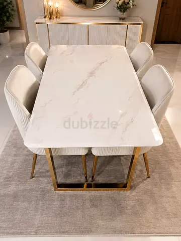 Modern Marble Dining Table with 4 Chairs For-Sale