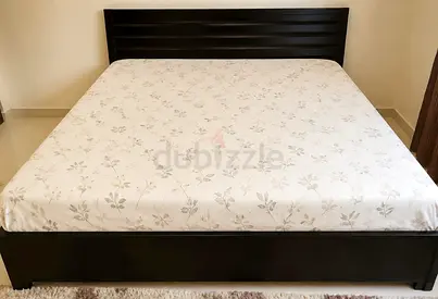 Dark wood King size double bed frame with mattress - good condition