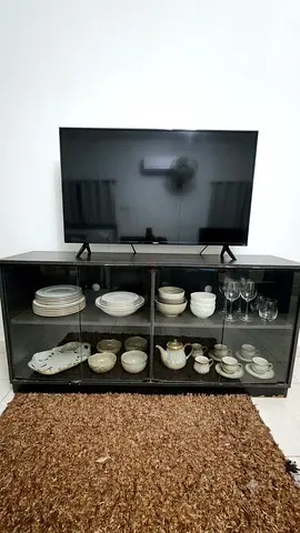 Glass Display Cabinet / TV Stand with Shelves - Good Condition