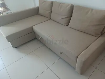 Beige L-shaped 3-seater Sofa with Chaise - Good Condition