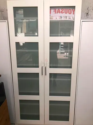 White Tall Glass-Front Cabinet / Wardrobe - Good Condition