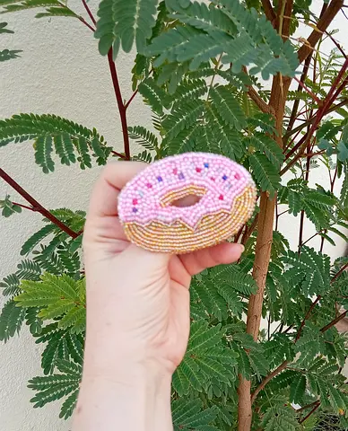 Handmade Beaded embroidery Donut  — Pink Sprinkles Brooch/pin