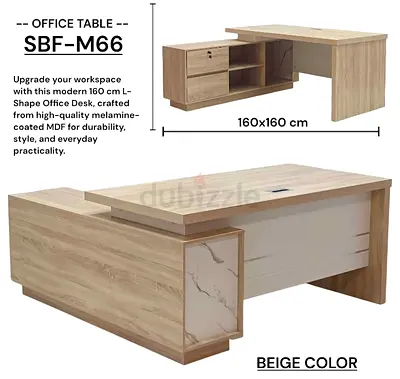 160x160 cm L-Shape Office Desk SBF-M66 - Beige Melamine MDF with Storage