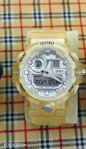 ASTRO Digital-Analog Unisex Sport Watch - Light Yellow Transparent Strap