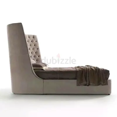 Modern Upholstered Bed with High Tufted Headboard