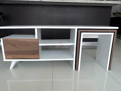 Modern white TV unit with nesting side tables