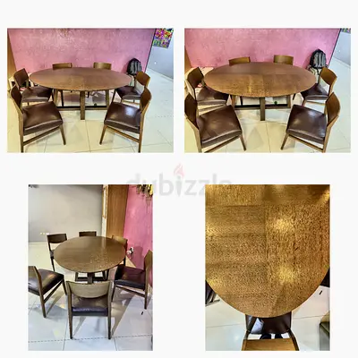 Solid wood round dining table with 6 chairs