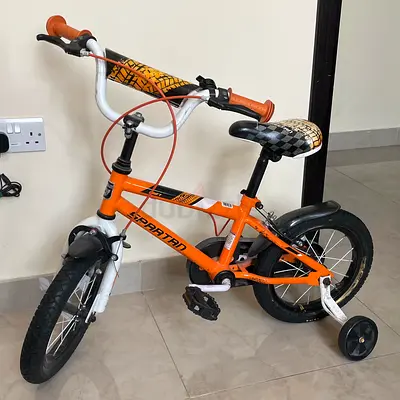 Spartan Orange kids' bicycle with training wheels - good condition-16 inches