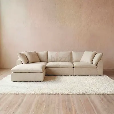 Beige Feather 🪶 Cloud Sectional Sofa with Chaise - Comfortable Soft New Cotton Linen Marina home