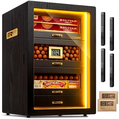 Marvero 200-Count Black Cigar Humidor Cabinet with Digital Hygrometer, LED