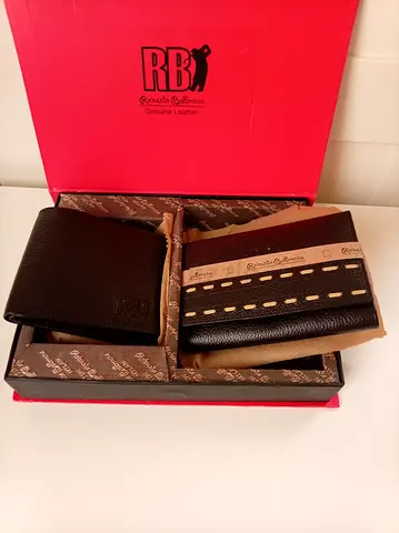 Brown Genuine Leather Roberto Ballmore Branded Wallet Gift Set