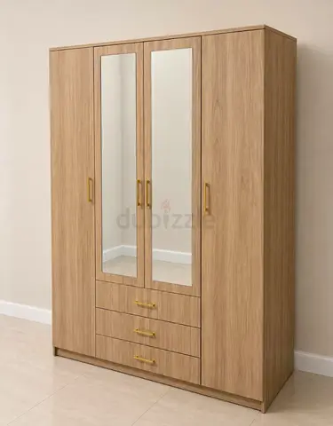 3-Door Wardrobe with Mirrors and Drawers - Light Oak Finish