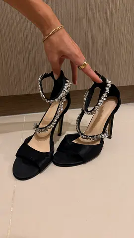 Black Satin High Heels with Crystal (size 39/40)