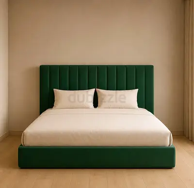 New Green Upholstered King Bed Frame with Tall Padded Headboard - Queen/King