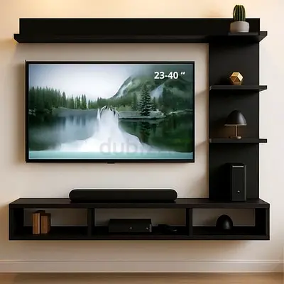 Modern Wall-Mounted Entertainment Unit with Shelves - Black