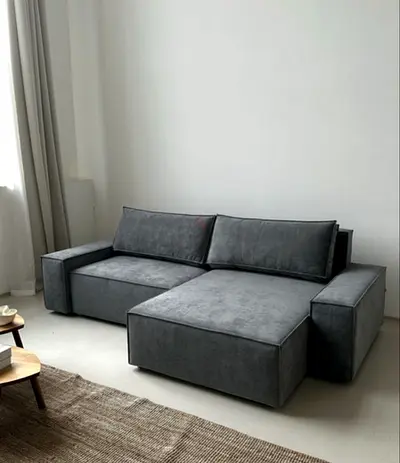 Modern Grey L-shaped Fabric Sofa with Chaise