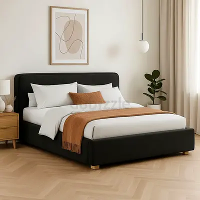 Modern Upholstered Bed Frame in Dark Grey