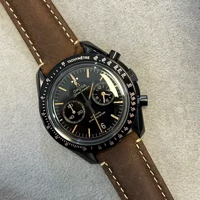 The image shows an Omega Speedmaster Super master quality, Swiss machine super clone Dark Side of th