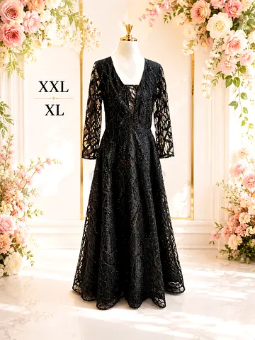 Black Lace Long Evening Gown, Size XL/XXL