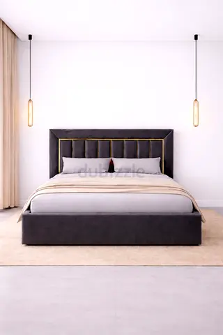 New Modern upholstered king bed with padded headboard - gray