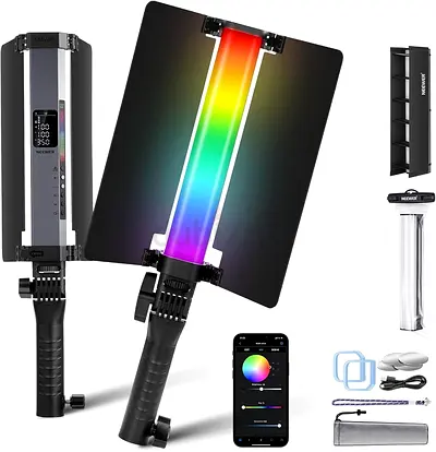 NEEWER RGB1 LED Tube Light Stick with Metal Barndoor, Handle, Touch Bar/APP Control, Magnetic Handhe