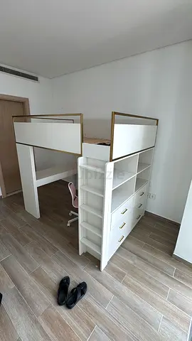 Loft Bed with Desk, Shelves and Drawers - White & Wood Finish